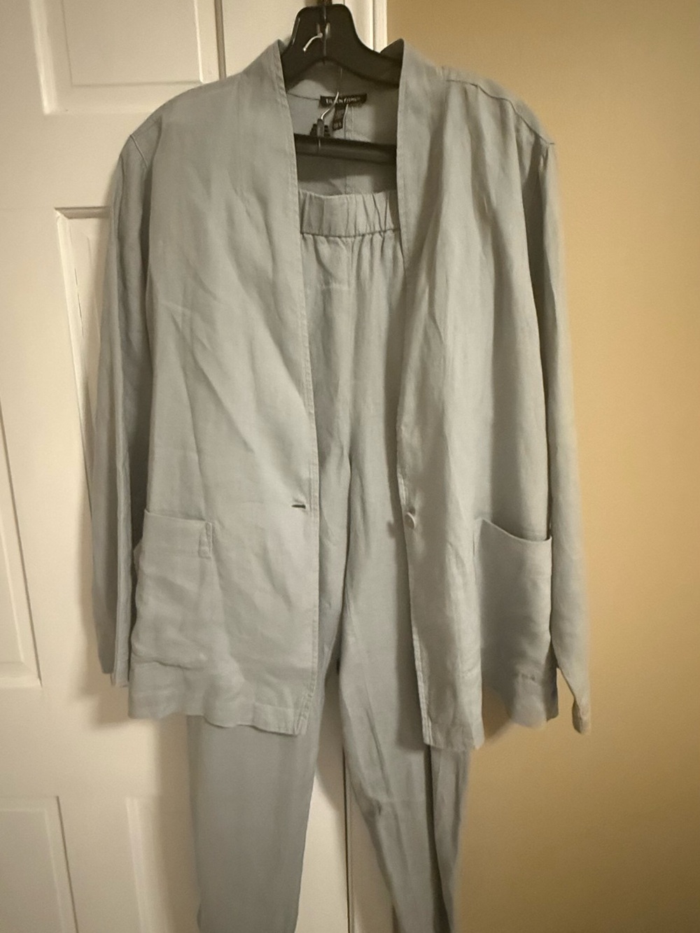 Eileen Fisher size L/XL Blue Gray Relaxed Open-Front Blazer and pull on pants